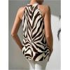 image:imageMakeMeChic Womens Zebra Striped Halter Top Sleeveless Keyhole Back Business Elegant Blouse ShirtBrown