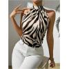 image:imageMakeMeChic Womens Zebra Striped Halter Top Sleeveless Keyhole Back Business Elegant Blouse ShirtBrown