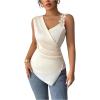 image:imageMAKEMECHIC Womens Floral Satin Blouse Wrap Ruched Sleeveless Fitted Summer Going Out TopsApricot