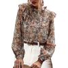 image:imageMakeMeChic Womens Boho Blouses Floral Print Chiffon Long Sleeve Tops Button Down Ruffled ShirtsMulticolor