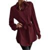 image:imageMakeMeChic Womens Business Casual Belted Button Down Shirt Long Sleeve Collared Blouse TopBurgundy