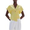 image:imageMakeMeChic Womens Business Casual V Neck Blouse Single Button Short Sleeve Asymmetrical TopsYellow