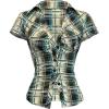 image:imageMakeMeChic Womens Button Down Plaid Shirt V Neck Ruched Short Sleeve Y2k BlouseMulticolor