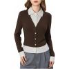 image:imageMakeMeChic Womens Casual Business Top Long Sleeve Shirts Button Down Collared BlouseCoffee Brown