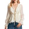 image:imageMakeMeChic Womens Chiffon Blouse Mesh V Neck Tie Front Frill Trim Ruffle Long Sleeve Peplum ShirtApricot
