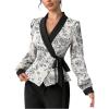 image:imageMakeMeChic Womens Floral Blouse V Neck Wrap Tie Side Long Sleeve Business Dressy TopsBlack and White