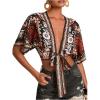 image:imageMakeMeChic Womens Floral V Neck Tie Front Blouse Dolman Sleeve Boho Crop TopsBlack