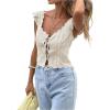 image:imageMakeMeChic Womens Lace Up Crochet Crop Top with Ruffle Trim Sleeveless V Neck Knitted BlouseApricot
