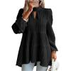image:imageMakeMeChic Womens Lantern Sleeve Blouse Keyhole Pleated Ruffle Hem Dressy Tunic TopsBlack