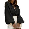 image:imageMakeMeChic Womens Lantern Sleeve Blouse Mock Neck Button Down Shirts Business Dressy Going Out TopsBlack