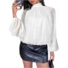 image:imageMakeMeChic Womens Lantern Sleeve Bubble Mesh Blouse Mock Neck Dressy Business Shirt TopsWhite