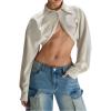 image:imageMakeMeChic Womens Long Sleeve Button Up Shirt Collared Blouse Y2k Crop TopsBeige