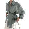 image:imageMakeMeChic Womens Long Sleeve Shirts Button Down Shirt Wrap Tie Front Office Blouse TopsGreen