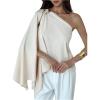 image:imageMakeMeChic Womens One Shoulder Asymmetrical Blouse Metal Ring Business Shirt TopsWhite