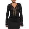 image:imageMakeMeChic Womens Party Floral Lace Blouse V Neck Scallop Bell Sleeve Fitted TopsBlack
