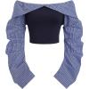 image:imageMakeMeChic Womens Plaid Blouses Off The Shoulder Ruched Long Sleeve Going Out Crop TopsBlue