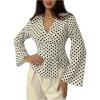 image:imageMakeMeChic Womens Polka Dots Bell Sleeve Blouse V Neck Work Office Dressy TopsBlack and White
