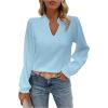 image:imageMakeMeChic Womens Ruffle Puff Long Sleeve Blouse V Neck Business Work Shirt TopsBlue