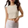 image:imageMakeMeChic Womens Sequin Sparkly Crop Tops Crew Neck Sleeveless Work Office BlouseCream