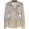 image:imageMakeMeChic Womens Striped Wrap Collared Blouse Long Sleeve Tie Back Business ShirtsBlack and White