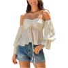 image:imageMakeMeChic Womens Summer Off The Shoulder Tops Vacation Blouse Long Sleeve Ruched Boho Babydoll ShirtBeige