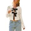 image:imageMakeMeChic Womens Valentines Shirts Blouses Heart Print Bow Tie Front Long Sleeve Going Out Crop TopsWhite