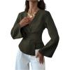 image:imageMakeMeChic Womens Wrap V Neck Blouse Bell Sleeve Pleated Business Dressy TopsArmy Green