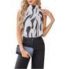 image:imageMakeMeChic Womens Zebra Striped Blouse Mock Neck Sleeveless Keyhole Back Dressy Shirt TopsBlack and White