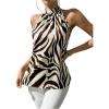 image:imageMakeMeChic Womens Zebra Striped Halter Top Sleeveless Keyhole Back Business Elegant Blouse ShirtBrown