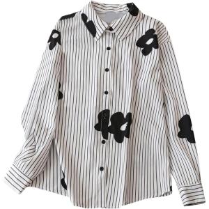 image:imageMakeMeChic Womens Floral Striped Blouse Long Sleeve Collared Button Down ShirtMulticolor