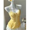 image:imageMAKEMECHIC Womens Lace Button Down Camisole Spaghetti Strap Sleeveless Summer TopsYellow