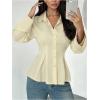 image:imageMAKEMECHIC Womens Pleated Button Down Shirt Long Sleeve Collar Flared Hem Business TopsBeige