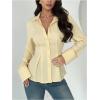 image:imageMAKEMECHIC Womens Pleated Button Down Shirt Long Sleeve Collar Flared Hem Business TopsBeige