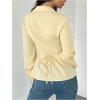 image:imageMAKEMECHIC Womens Pleated Button Down Shirt Long Sleeve Collar Flared Hem Business TopsBeige