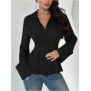image:imageMAKEMECHIC Womens Pleated Button Down Shirt Long Sleeve Collar Flared Hem Business TopsBlack
