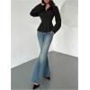 image:imageMAKEMECHIC Womens Pleated Button Down Shirt Long Sleeve Collar Flared Hem Business TopsBlack