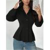 image:imageMAKEMECHIC Womens Pleated Button Down Shirt Long Sleeve Collar Flared Hem Business TopsBlack