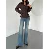 image:imageMAKEMECHIC Womens Pleated Button Down Shirt Long Sleeve Collar Flared Hem Business TopsBrown