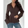 image:imageMAKEMECHIC Womens Pleated Button Down Shirt Long Sleeve Collar Flared Hem Business TopsBrown