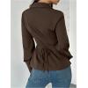 image:imageMAKEMECHIC Womens Pleated Button Down Shirt Long Sleeve Collar Flared Hem Business TopsBrown