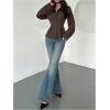 image:imageMAKEMECHIC Womens Pleated Button Down Shirt Long Sleeve Collar Flared Hem Business TopsBrown