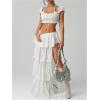 image:imageMAKEMECHIC Womens Summer Y2K Super Crop Tops Puff Sleeve Halter Eyelet Embroidery BlousesWhite