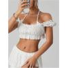 image:imageMAKEMECHIC Womens Summer Y2K Super Crop Tops Puff Sleeve Halter Eyelet Embroidery BlousesWhite