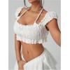 image:imageMAKEMECHIC Womens Summer Y2K Super Crop Tops Puff Sleeve Halter Eyelet Embroidery BlousesWhite