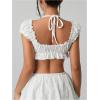 image:imageMAKEMECHIC Womens Summer Y2K Super Crop Tops Puff Sleeve Halter Eyelet Embroidery BlousesWhite