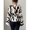 image:imageMakeMeChic Womens Abstract Print Collar Flare Sleeve Shirt Bell Sleeve V Neck Peplum BlouseApricot