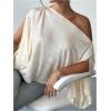 image:imageMakeMeChic Womens Asymmetrical Tops 34 Sleeve Textured Dressy Bussiness Shirts Blouse Top
