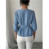 image:imageMakeMeChic Womens Blouse Lantern Sleeve V Neck Bow Tie Front Ruffle Shirt TopsBlue