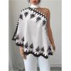 image:imageMakeMeChic Womens Boho Blouse Graphic Asymmetrical Tie Back Contrast Binding Vacation TopsBlack and White