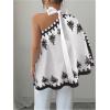 image:imageMakeMeChic Womens Boho Blouse Graphic Asymmetrical Tie Back Contrast Binding Vacation TopsBlack and White